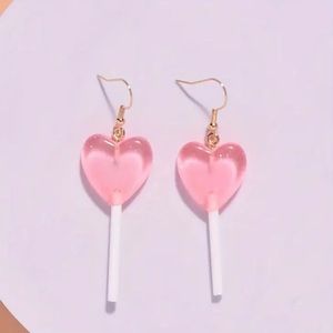 Boutique 🩷 Pink Heart Sucker Earrings with Gold Hook